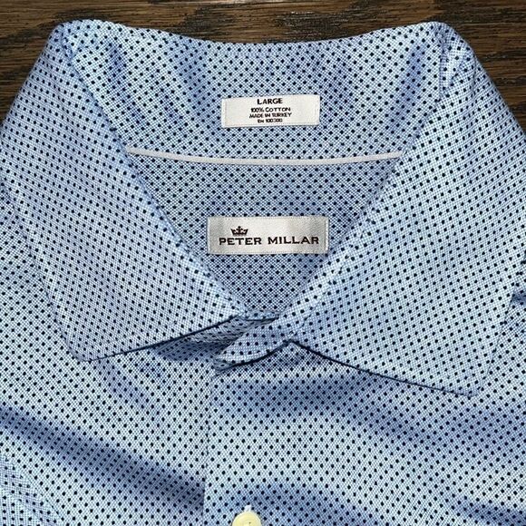 Peter Millar Men’s Soft Cotton Long Sleeve polka dot diamond Button Down Shirt-L - Picture 1 of 4